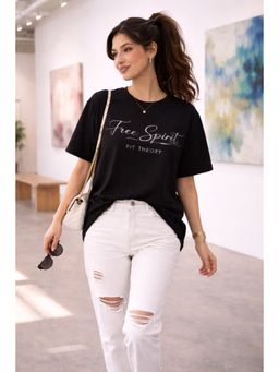 The Fit Theory - Women Oversized T-Shirt - Black Free Spirit