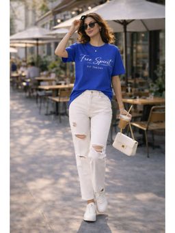 The Fit Theory - Women Oversized T-Shirt - Royal Blue Free Spirit