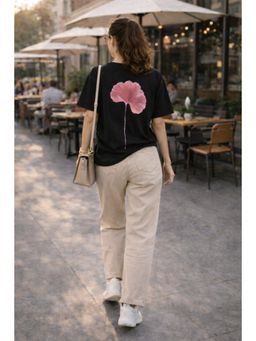 The Fit Theory - Women Oversized T-Shirt - Black Gingko Leaf