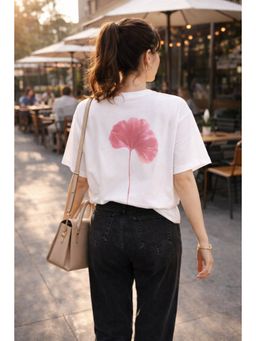 The Fit Theory - Women Oversized T-Shirt - White Gingko Leaf