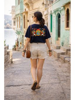 The Fit Theory - Women Oversized T-Shirt - City Navy Blue Rajasthan