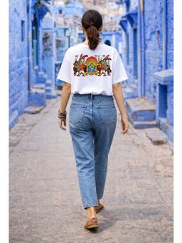 The Fit Theory - Women Oversized T-Shirt - City White Rajasthan