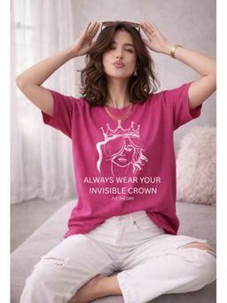 The Fit Theory - Women Oversized T-Shirt - Magenta Pink Invisible Crown