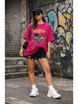 The Fit Theory - Women Oversized T-Shirt - Magenta Pink Stay Feisty