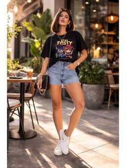 The Fit Theory - Women Oversized T-Shirt - Black Stay Feisty