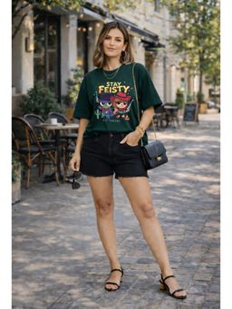The Fit Theory - Women Oversized T-Shirt - Bottle Green Stay Feisty