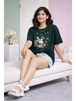 The Fit Theory - Women Oversized T-Shirt - Bottle Green Girl Garden