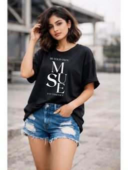 The Fit Theory - Women Oversized T-Shirt - Black Muse
