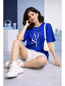 The Fit Theory - Women Oversized T-Shirt - Royal Blue Muse