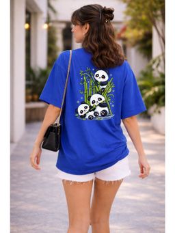 The Fit Theory - Women Oversized T-Shirt - Royal Blue Panda