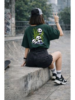 The Fit Theory - Women Oversized T-Shirt - Bottle Green Panda