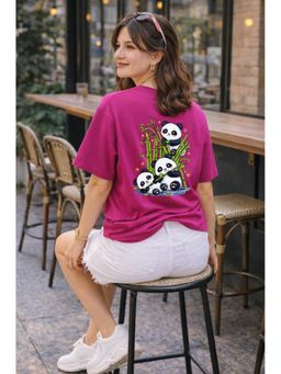 The Fit Theory - Women Oversized T-Shirt - Magenta Pink Panda