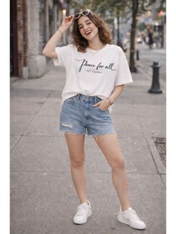 The Fit Theory - Women Oversized T-Shirt - White Peace for all