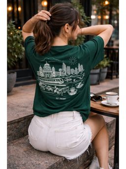 The Fit Theory - Women Oversized T-Shirt - City Bottle Green Namma Bengaluru