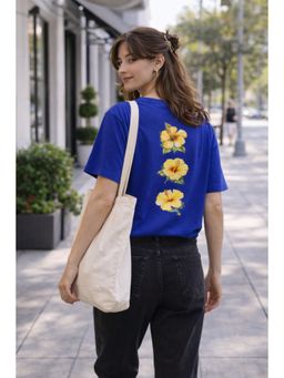 The Fit Theory - Women Oversized T-Shirt - Royal Blue Hibiscus