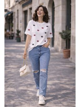 The Fit Theory - Women All Over Printed T-Shirt - White Crown