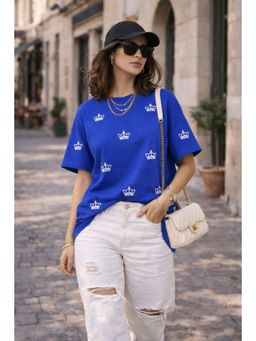 The Fit Theory - Women All Over Printed T-Shirt - Royal Blue Crown