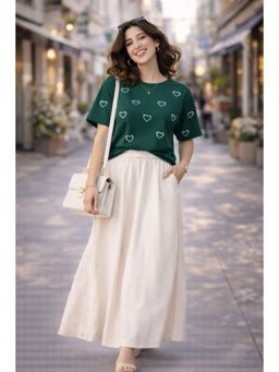 The Fit Theory - Women All Over Print T-Shirt - Bottle Green Hearts