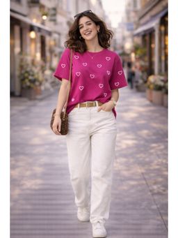 The Fit Theory - Women All Over Print T-Shirt - Magenta Pink Hearts