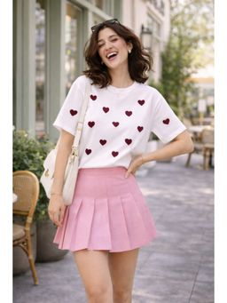 The Fit Theory - Women All Over Print T-Shirt - White Red Hearts