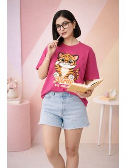 The Fit Theory - Women Oversized T-Shirt - Magenta Pink Nerdy