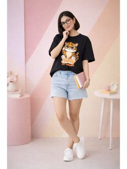 The Fit Theory - Women Oversized T-Shirt - Black Nerdy