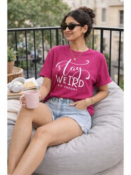 The Fit Theory - Women Oversized T-Shirt - Magenta Pink Stay Weird