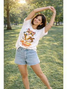 The Fit Theory - Women Oversized T-Shirt - White Lift Smile Repeat