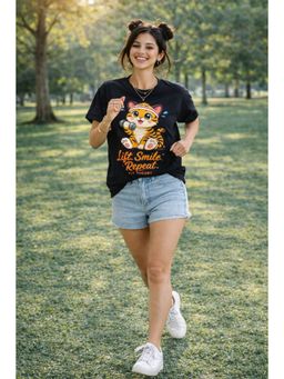 The Fit Theory - Women Oversized T-Shirt - Black Lift Smile Repeat