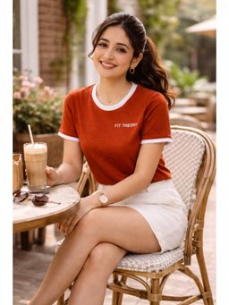 The Fit Theory - Cut N Sew T-shirt for Women-Rust