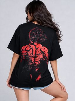 XTREMEX - Round Neck Beast Oversized Half Sleeves Printed Women T-shirt