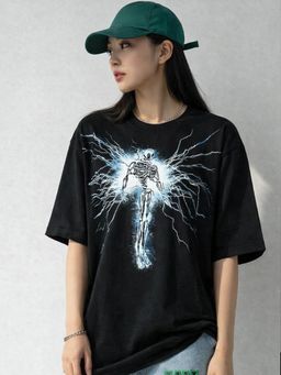 XTREMEX - Round Neck Bolt Rise Oversized Half Sleeves Printed Women T-shirt