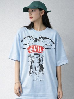 XTREMEX - Round Neck Evil Inside Oversized Half Sleeves Printed Women T-shirt