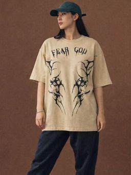 XTREMEX - Round Neck Fear God Oversized Half Sleeves Printed Women T-shirt