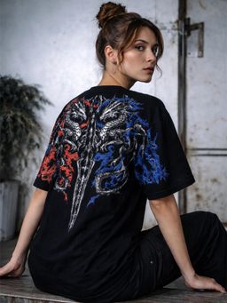 XTREMEX - Round Neck Hydra Clash Oversized Half Sleeves Printed Women T-shirt