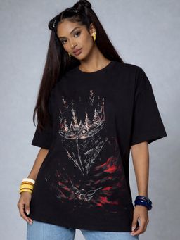 XTREMEX - Round Neck King Oversized Half Sleeves Printed Women T-shirt
