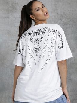 XTREMEX - Round Neck Ritual Oversized Half Sleeves Printed Women T-shirt (XS)
