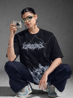 XTREMEX - Round Neck Thunderstrike Oversized Half Sleeves Printed Women T-shirt