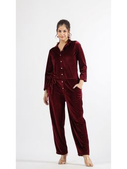 Gahan - Women Solid Winter Wear Jumpsuit with Belt - Maroon
