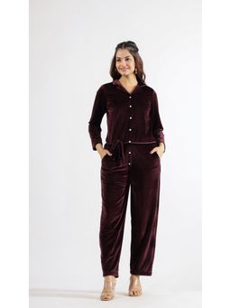 Gahan - Women Solid Winter Wear Jumpsuit with Belt - Wine