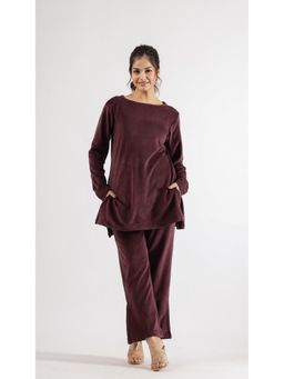 Gahan - Women Solid Winter Wear Co-Ord Set - Wine