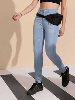 DOLCE CRUDO - Women's Light Blue Skinny High Rise Regular Stretchable Denim Jeans