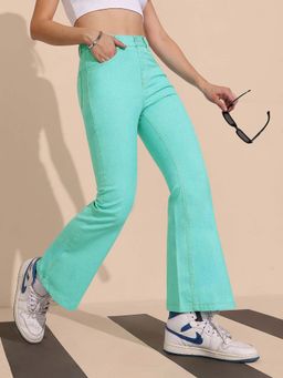 DOLCE CRUDO - Women's Turquoise Bootcut Regular-Length Stretchable Denim Pants