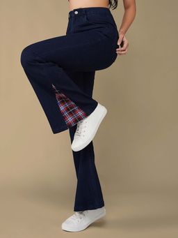 DOLCE CRUDO - Women's Navy Blue High Rise Clean Look Stretchable Denim Bootcut Jeans