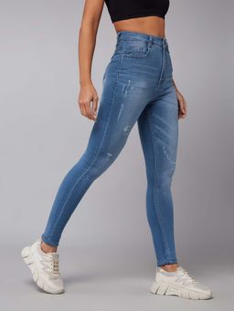 DOLCE CRUDO - Womens Blue Skinny High Rise Regular Stretchable Jeans
