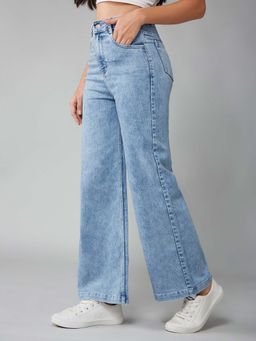 DOLCE CRUDO - Womens Light Blue Wide Leg High Rise Stretchable Jeans