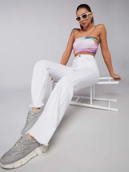 DOLCE CRUDO - Womens White Bootcut High Rise Regular Stretchable Jeans