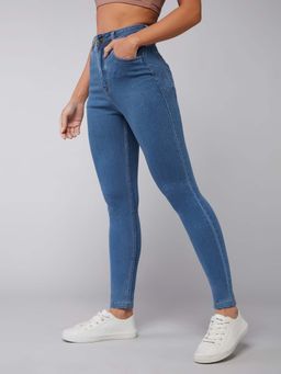 DOLCE CRUDO - Womens Blue Skinny High Rise Distressed Regular Jeans