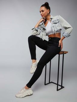 DOLCE CRUDO - Womens Black Slim Fit High Rise Clean Look Stretchable Jeans