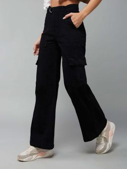 DOLCE CRUDO - Womens Black Wide Leg Clean Look Regular Stretchable Jeans